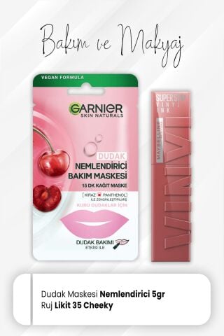 Garnier Dudak Bakım Maskesi ve Super Stay Ink Likit Ruj 35 Cheeky