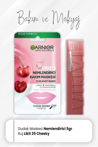 Garnier Dudak Bakım Maskesi ve Super Stay Ink Likit Ruj 35 Cheeky