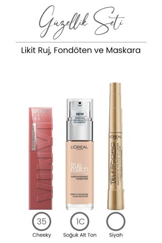 Loreal Paris Telescopic Maskara, Fondöten 1C ve Likit Ruj 35