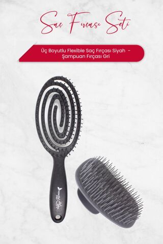 Nascita Üç Boyutlu Flexible Saç Fırçası Siyah ve Şampuan Fırçası Gri