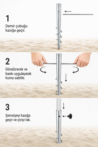 Metal Görünümlü Şemsiye Kazığı 46 cm / 30 mm çap