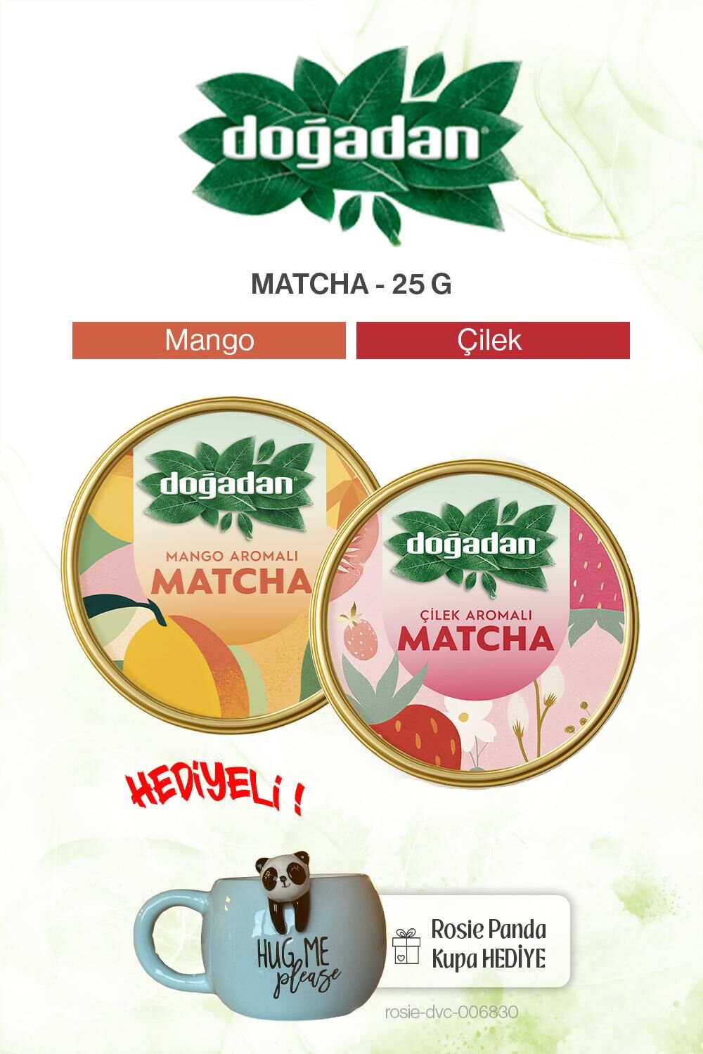 Doğadan Çilek ve Mango 25 gr Matcha Tozu ve Panda Kupa