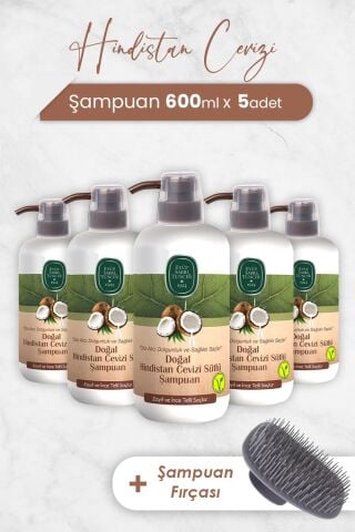 Eyüp Sabri Tuncer Hindistan Cevizi Şampuan 600 ml x 5 Adet ve Şampuan Fırçası