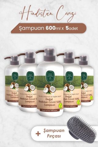 Eyüp Sabri Tuncer Hindistan Cevizi Şampuan 600 ml x 5 Adet ve Şampuan Fırçası