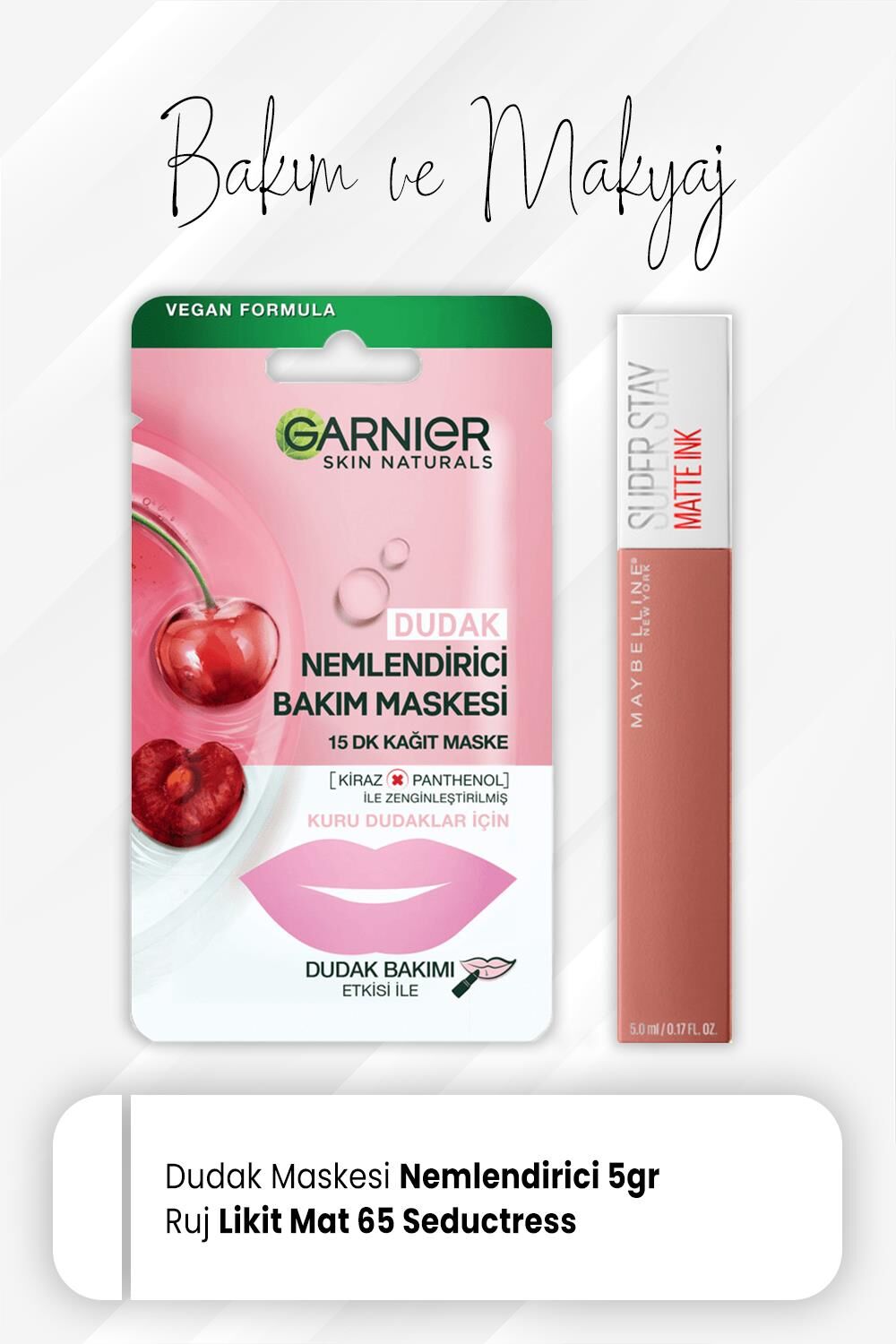 Garnier Dudak Nemlendirici Maskesi ve Super Stay Matte Ink Likit Ruj 65 Seductress
