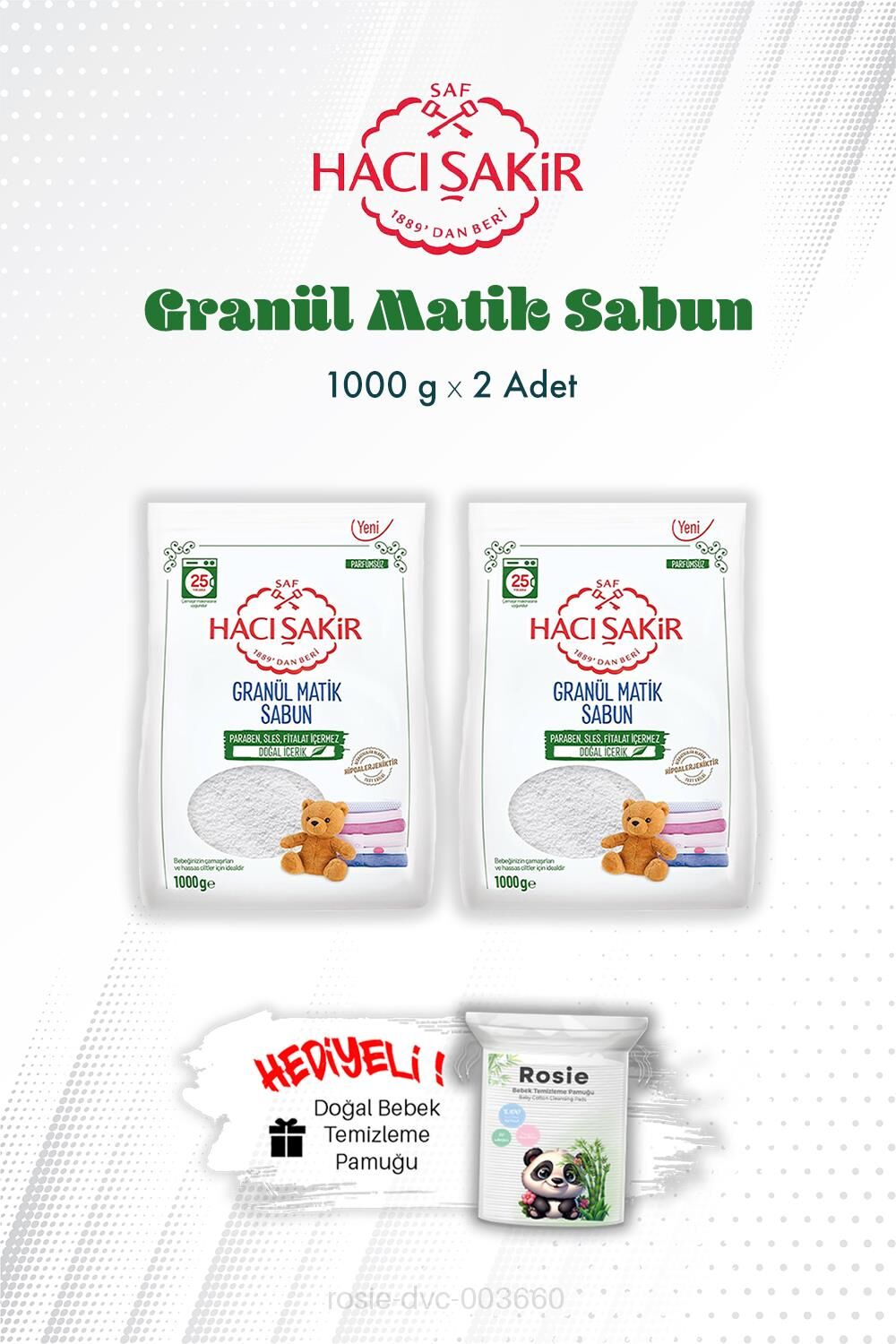 Hacı Şakir Granül Matik Çamaşır Deterjanı 1000 gr X2 ve ROSIE