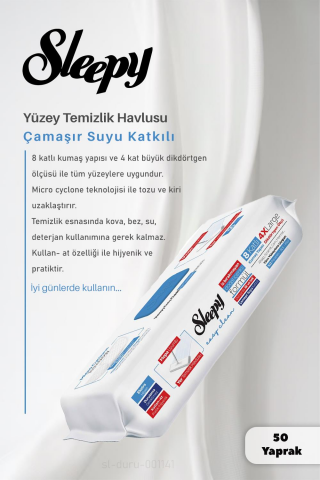 Sleepy Arap Sabunu,Çamaşır Suyu, Beyaz Sabun Katkılı 4  XL Yer Temizlik Havlusu 50 Yaprak,Sleepy Easy Clean 15x2 ve ROSIE Pamuk