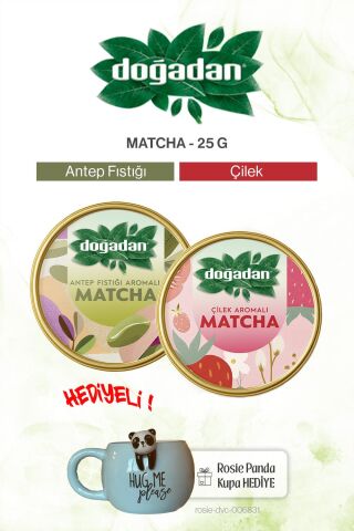 Doğadan Çilek ve Antep Fıstıklı 25 gr Matcha Tozu ve Panda Kupa