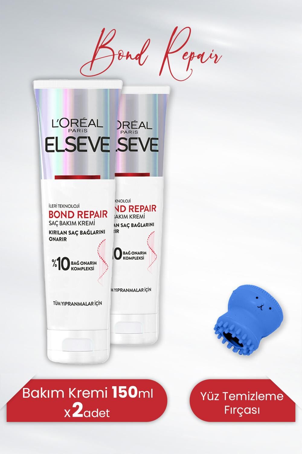 Elseve Bond Repair Saç Bakım Kremi 150 ml x 2 Adet ve Tarko Yüz Temizleme Fırçası Mavi