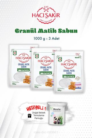 1000 gr 3 Adet Hacı Şakir Granül Matik Çamaşır Deterjanı ve ROSIE