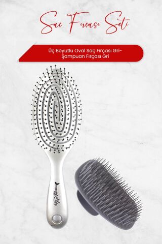 Nascita Üç Boyutlu Oval Saç Fırçası ve Şampuan Fırçası Gri