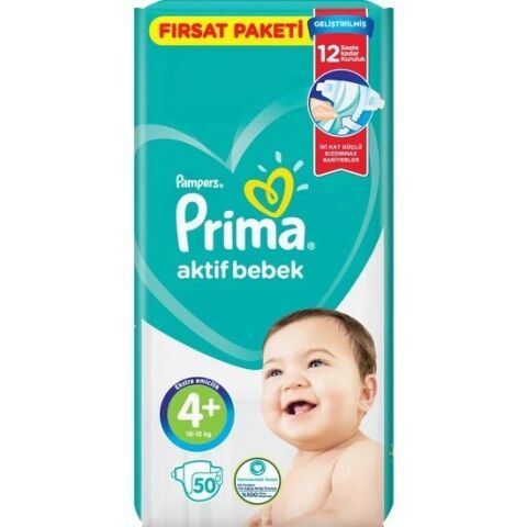 Prima Bebek Bezi Aktif Bebek 4+ Beden 50 Adet Fırsat Paketi