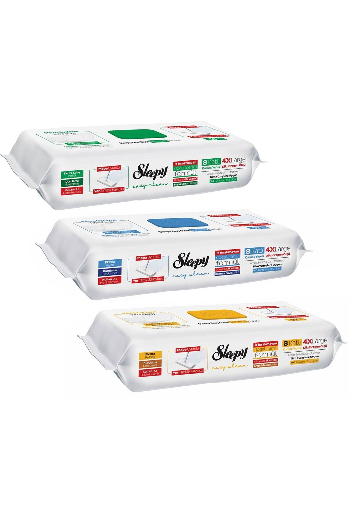 Sleepy Easy Clean Beyaz Sabun,Çamaşır Suyu,Arap Sabun Mop Uyumlu Yer Temizlik Havlusu 3 x 50