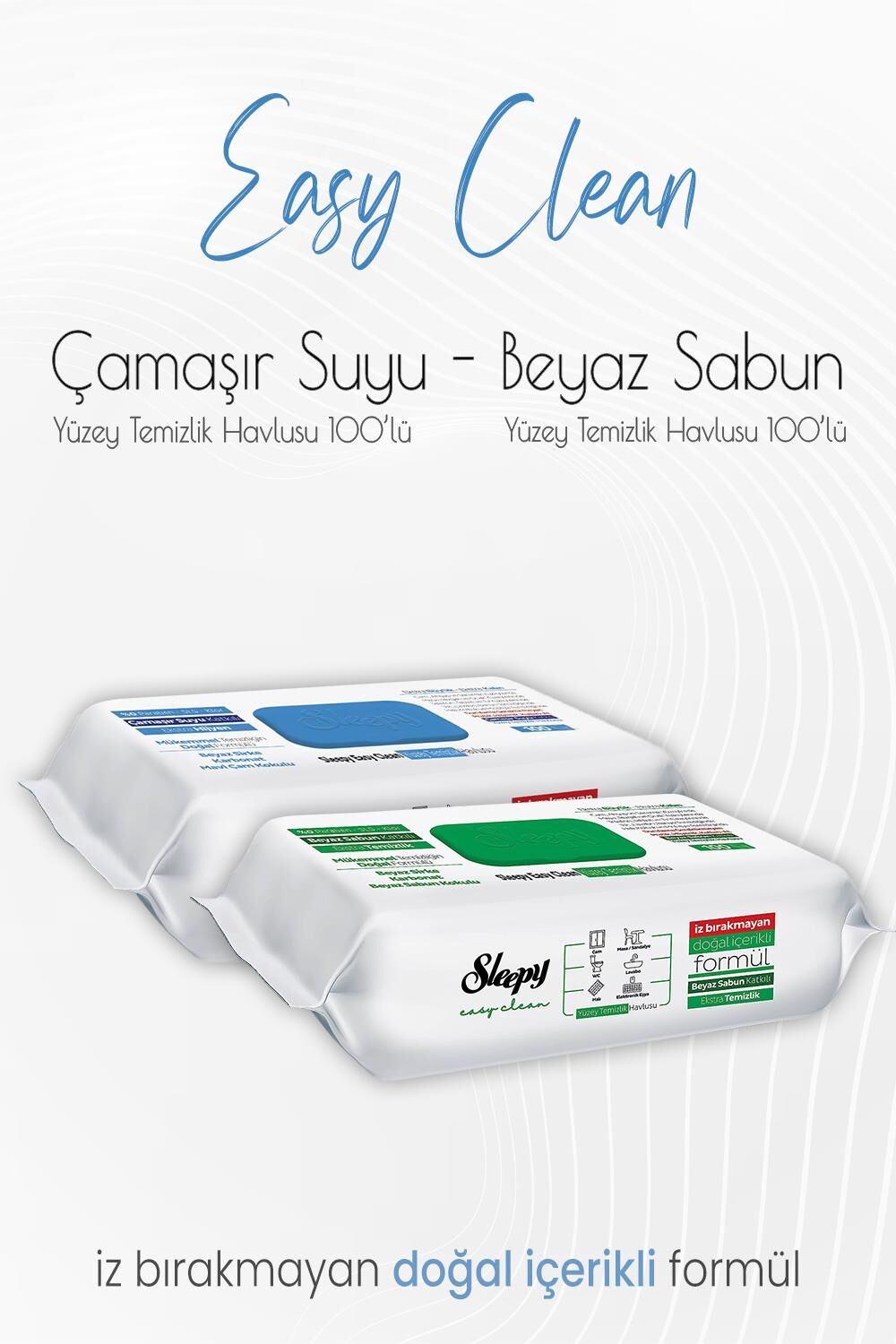Sleepy Easy Clean Yüzey Temizlik Havlusu 100'lü ve Çamaşır Suyu Katkılı 100' lü
