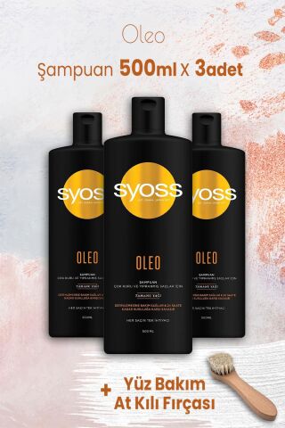 Syoss Oleo Derinlemesine Bakım Şampuan 500 ml x 3 Adet ve Yüz Bakım At Kılı Fırçası