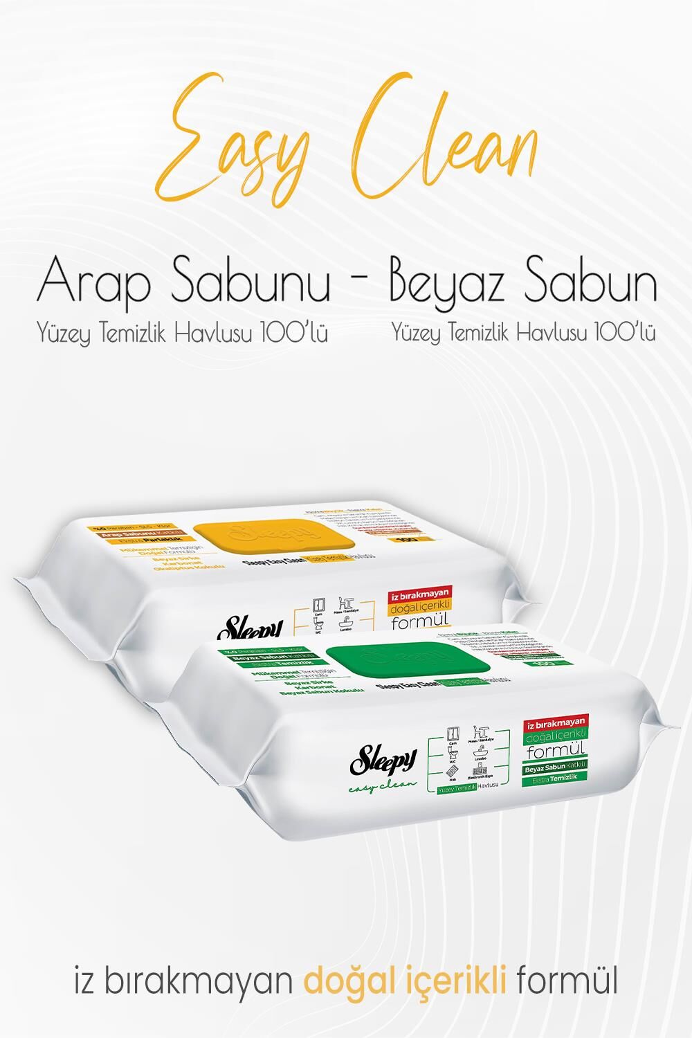 Sleepy Easy Clean Yüzey Temizlik Havlusu 100' lü ve Arap Sabunu Katkılı 100'lü