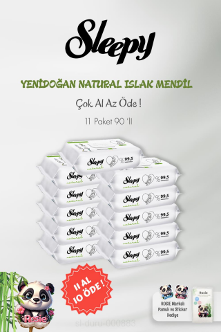 Sleepy Natural Yenidoğan Islak Mendili 90 Adet 11 AL 10 ÖDE ve 60'lı ROSIE