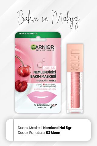 Garnier Dudak Kağıt Bakım Maske 5 gr ve Lifter Gloss Dudak Parlatıcısı 003 Moon