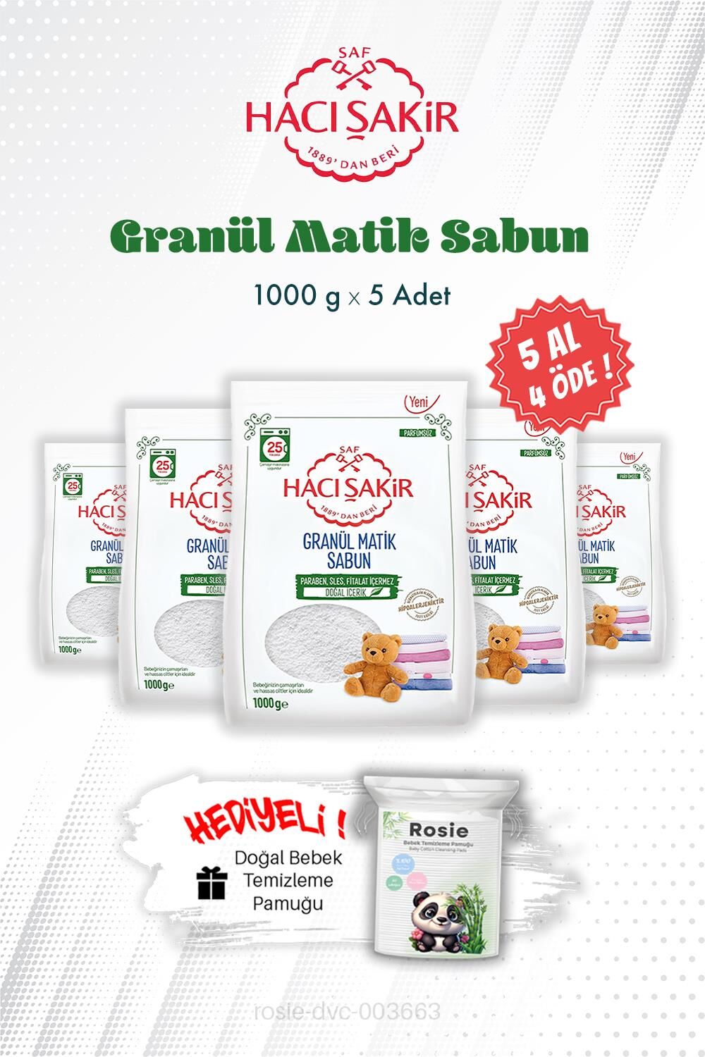 5 AL 4 ÖDE 1000 gr Granül Matik Çamaşır Deterjanı ve ROSIE
