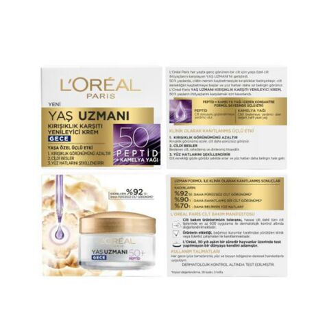 Loreal Paris Yaş Uzmanı Kırışıklık Karşıtı Gece Kremi 50+ Peptidler 50 ml