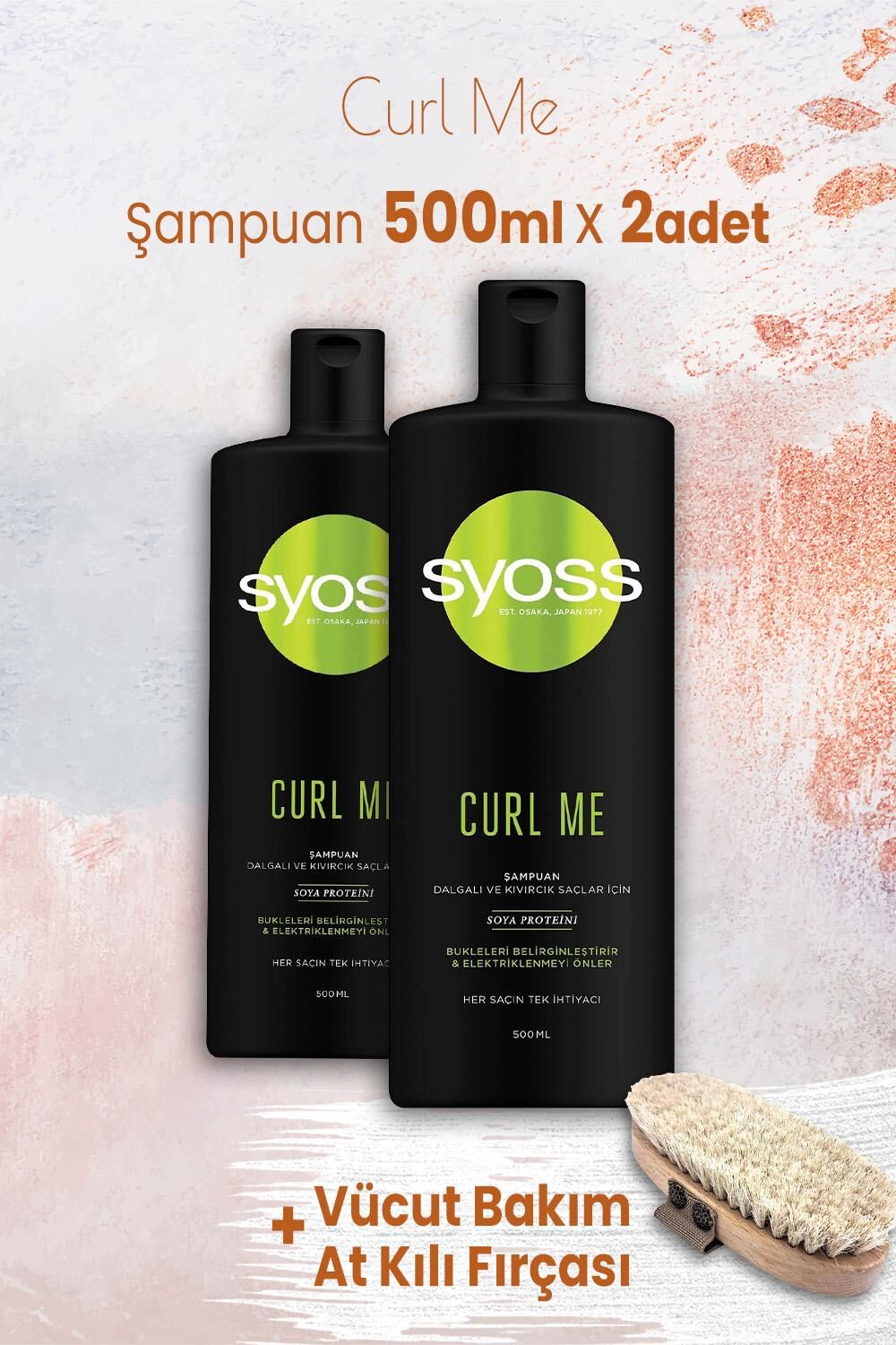 Syoss Curl Me Şampuan 500 ml x 2 Adet ve Vücut Bakım At Kılı Fırçası