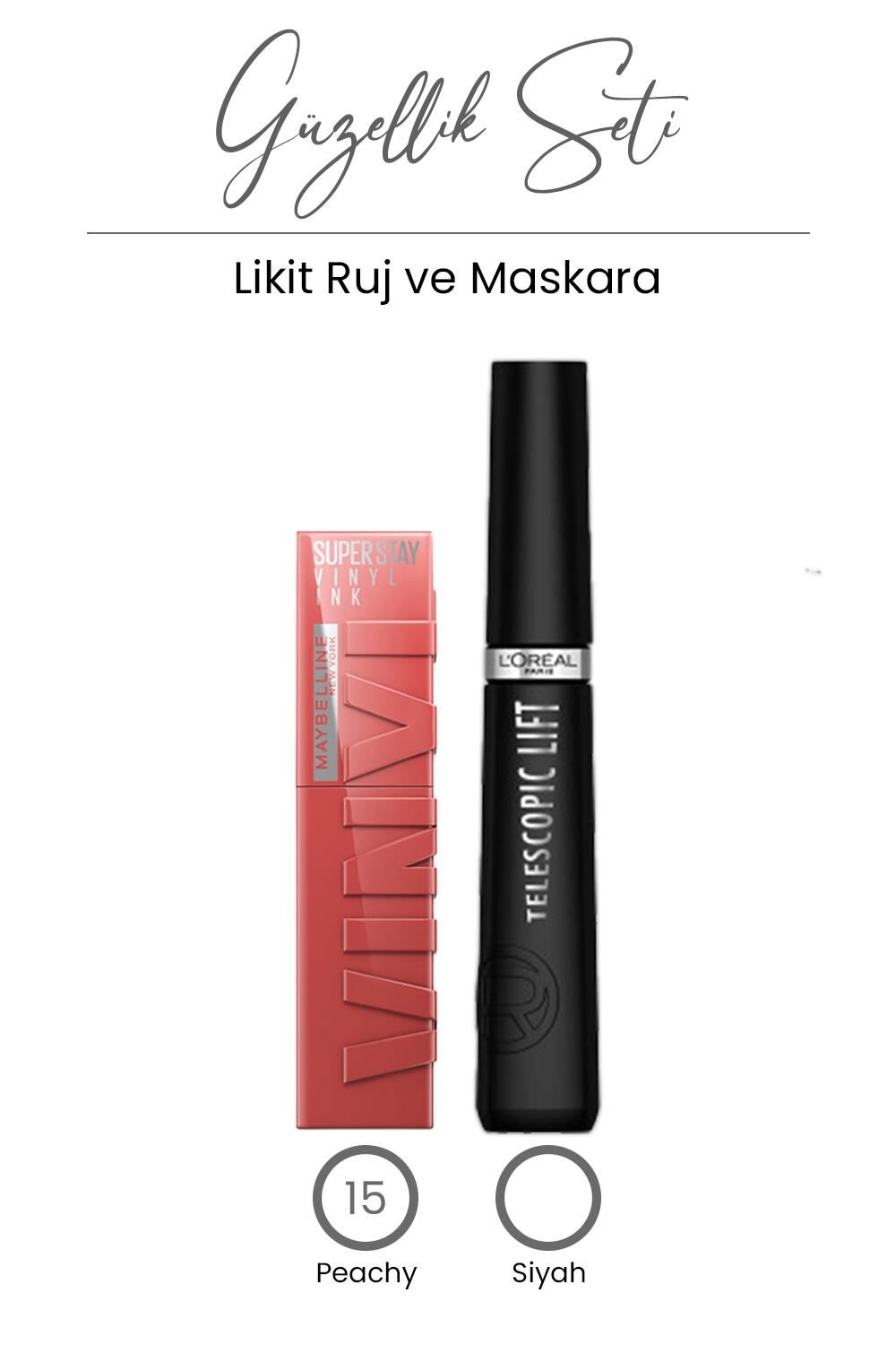 Loreal Paris Telescopic Lift Maskara Siyah ve Vinyl Ink Likit Ruj 15