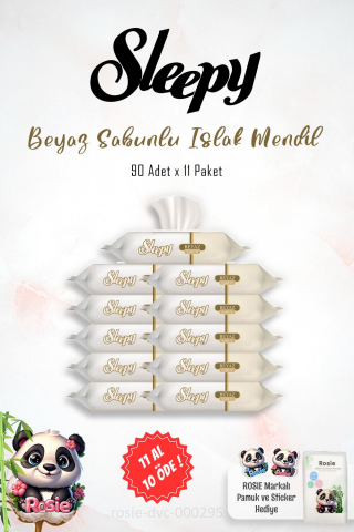 11 AL 10 ÖDE Sleepy Beyaz Sabun Kokulu Islak Havlu Mendil 90 Adet ve ROSIE