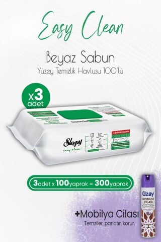 Sleepy Easy Clean Yüzey Temizlik Havlusu 100' lü x 3 Adet ve Mobilya Cilası Lavanta