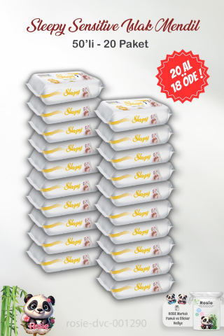 20 AL 18 ÖDE Sleepy Sensitive Islak Bebek Mendil 50'li ve ROSIE