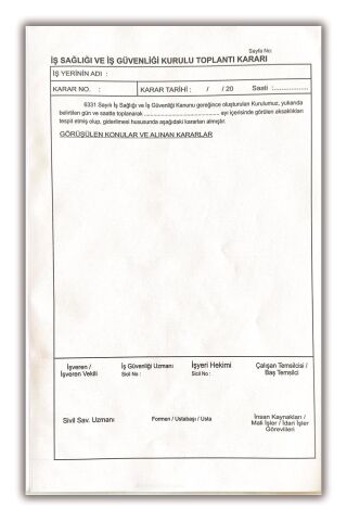 Düvenci İş Sağlığı ve Güvenliği Defteri, Kurul Karar Defteri