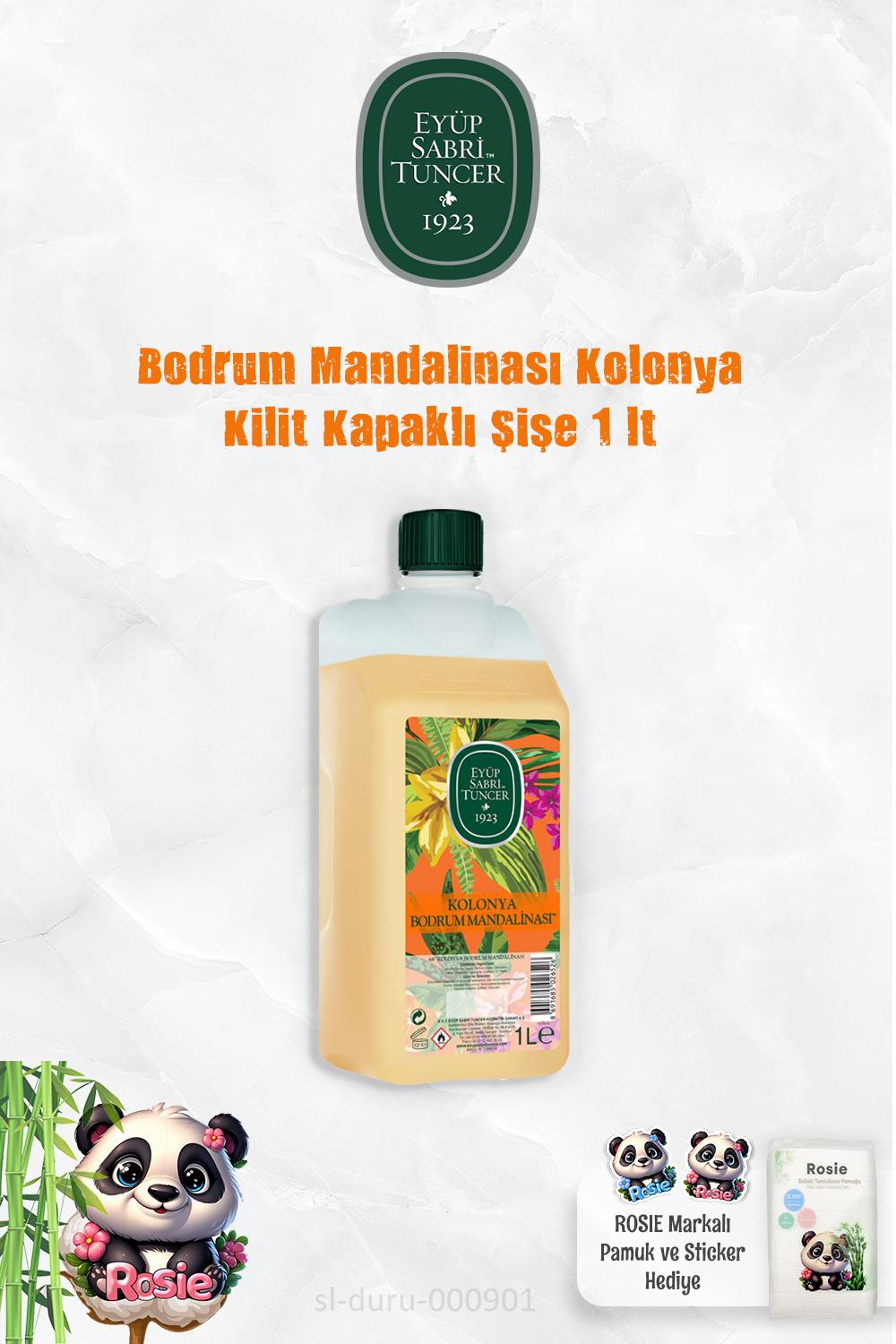 Eyüp Sabri Tuncer Bodrum Mandalinası Kolonya 1 lt Kilit Kapaklı ve ROSIE