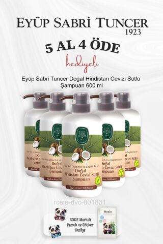 Eyüp Sabri Tuncer Doğal Hindistan Cevizi Sütlü Şampuan 600 ml 5 Al 4 Öde ve Rosie Pamuk