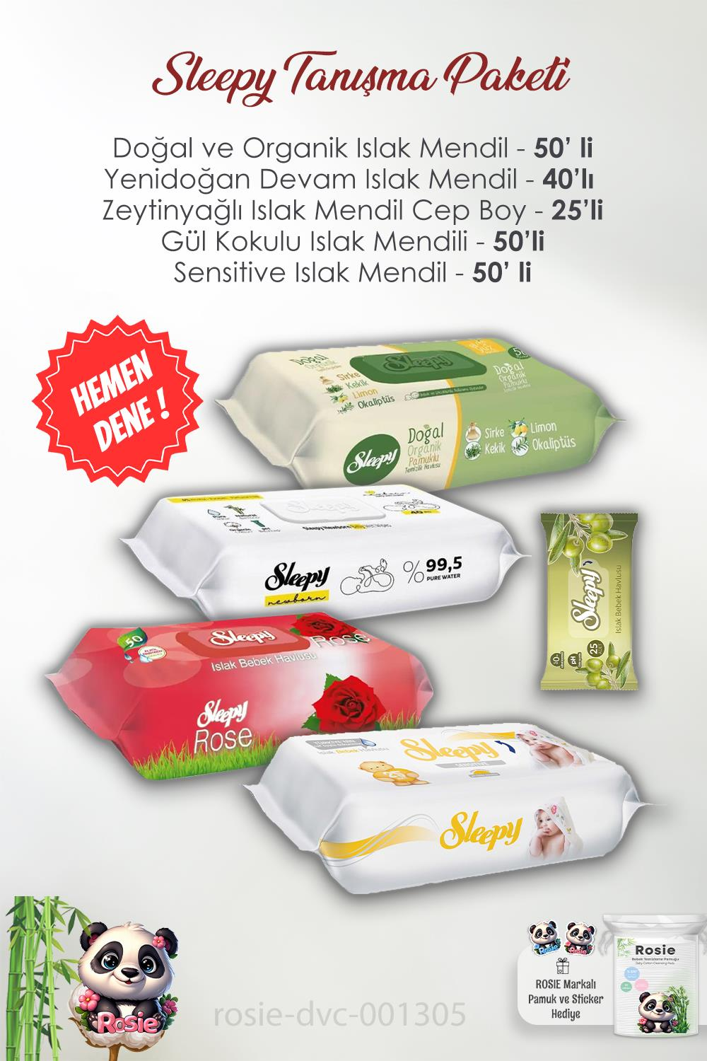 Sleepy Yenidoğan 5'li Set Hassas Bakım Islak Mendil Seti ve ROSIE