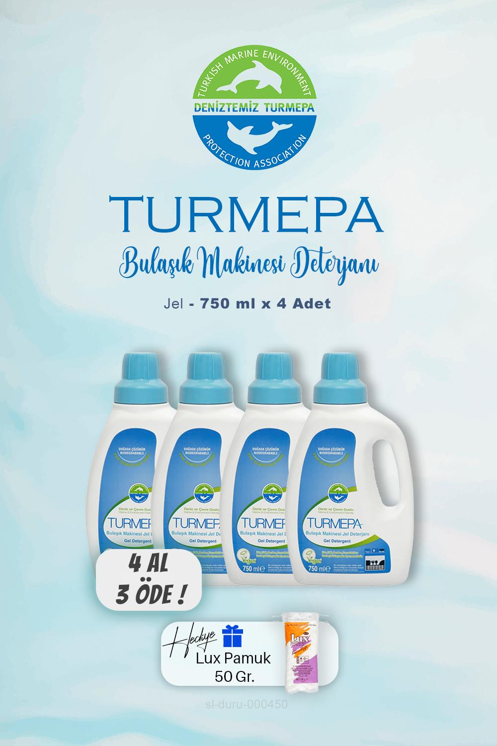 4 AL 3 ÖDE Turmepa Jel Bulaşık Makinesi Deterjanı 750 ml, Pamuk Hediyeli