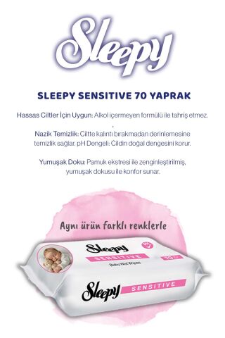 Sleepy 12 AL 10 ÖDE Sensitive 70'li Bebek Islak Mendili ve Rosie Pamuk Hediye