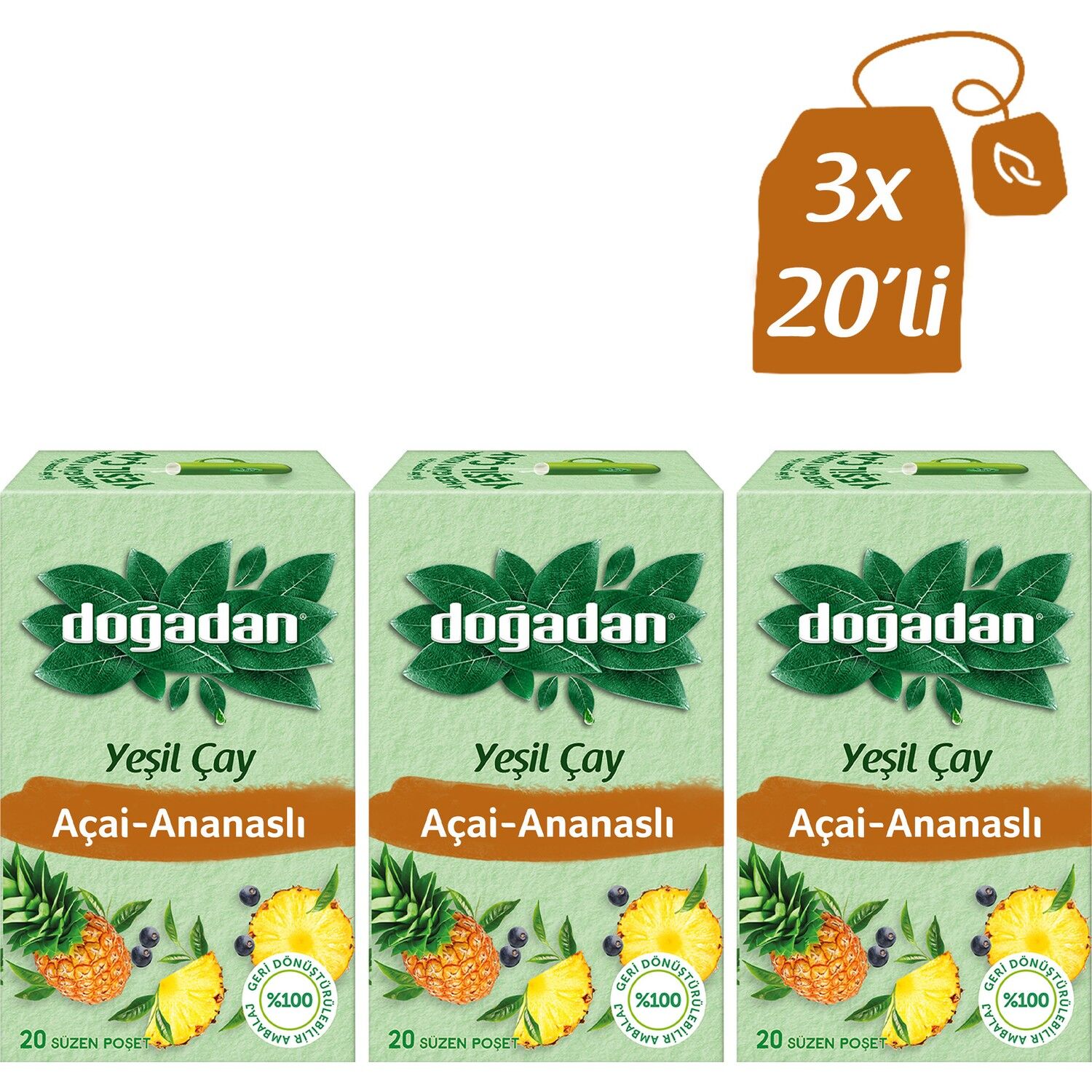 Doğadan Yeşil Çay Açai Ananaslı 20’Li x 3