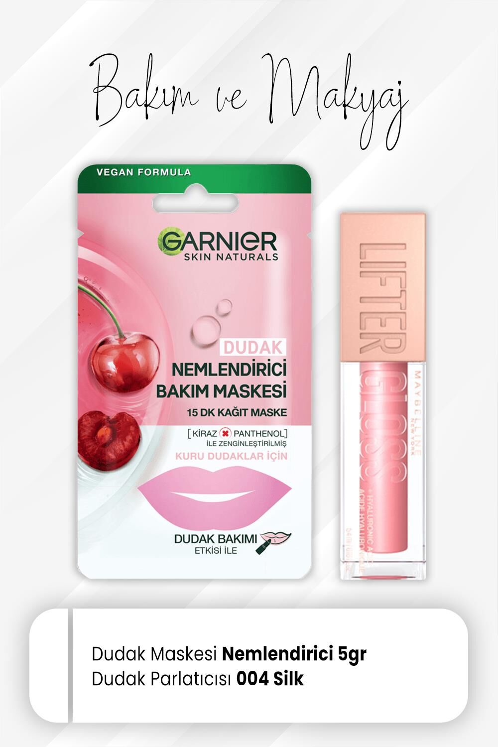 Garnier Dudak Kağıt Maskesi ve Lifter Gloss Dudak Parlatıcısı 004 Silk