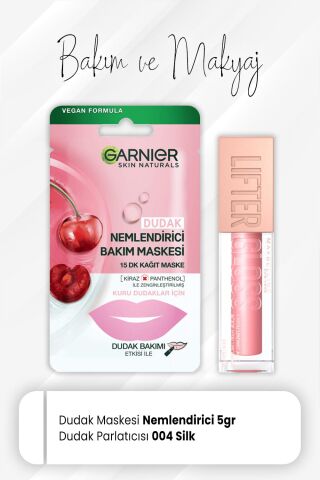 Garnier Dudak Kağıt Maskesi ve Lifter Gloss Dudak Parlatıcısı 004 Silk
