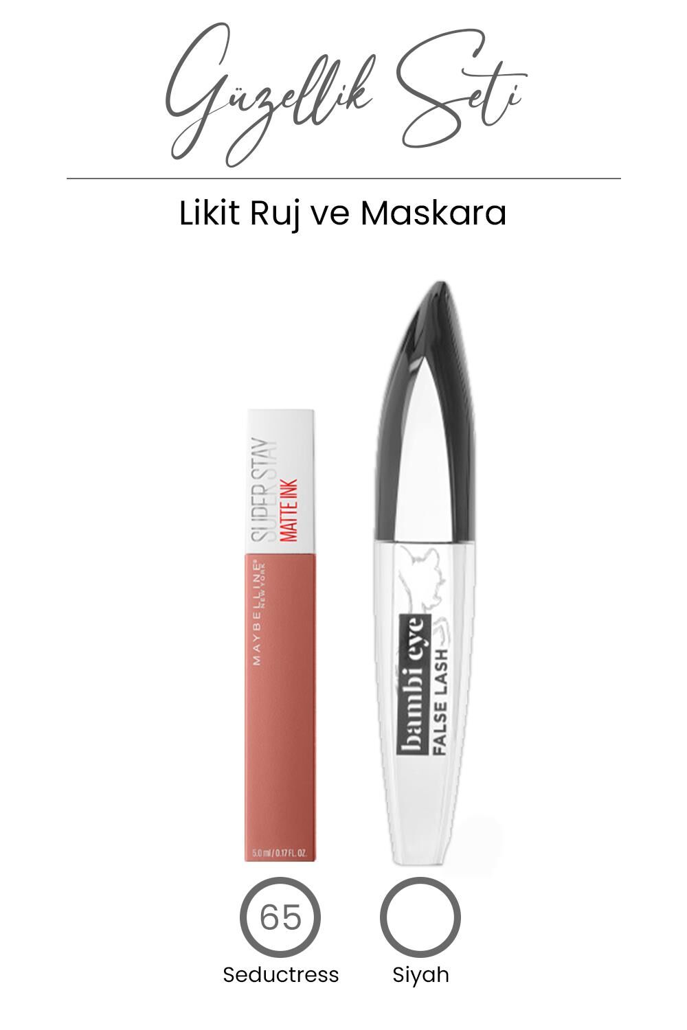 Loreal Paris Bambi Eye Extra Black Maskara Ekstra ve Matte Ink Likit Ruj 65