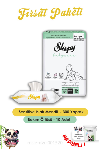 Sleepy  6 Adet Sensitive Islak Bebek Mendil 50'li,Bebek Örtüsü 10'lu ve ROSIE