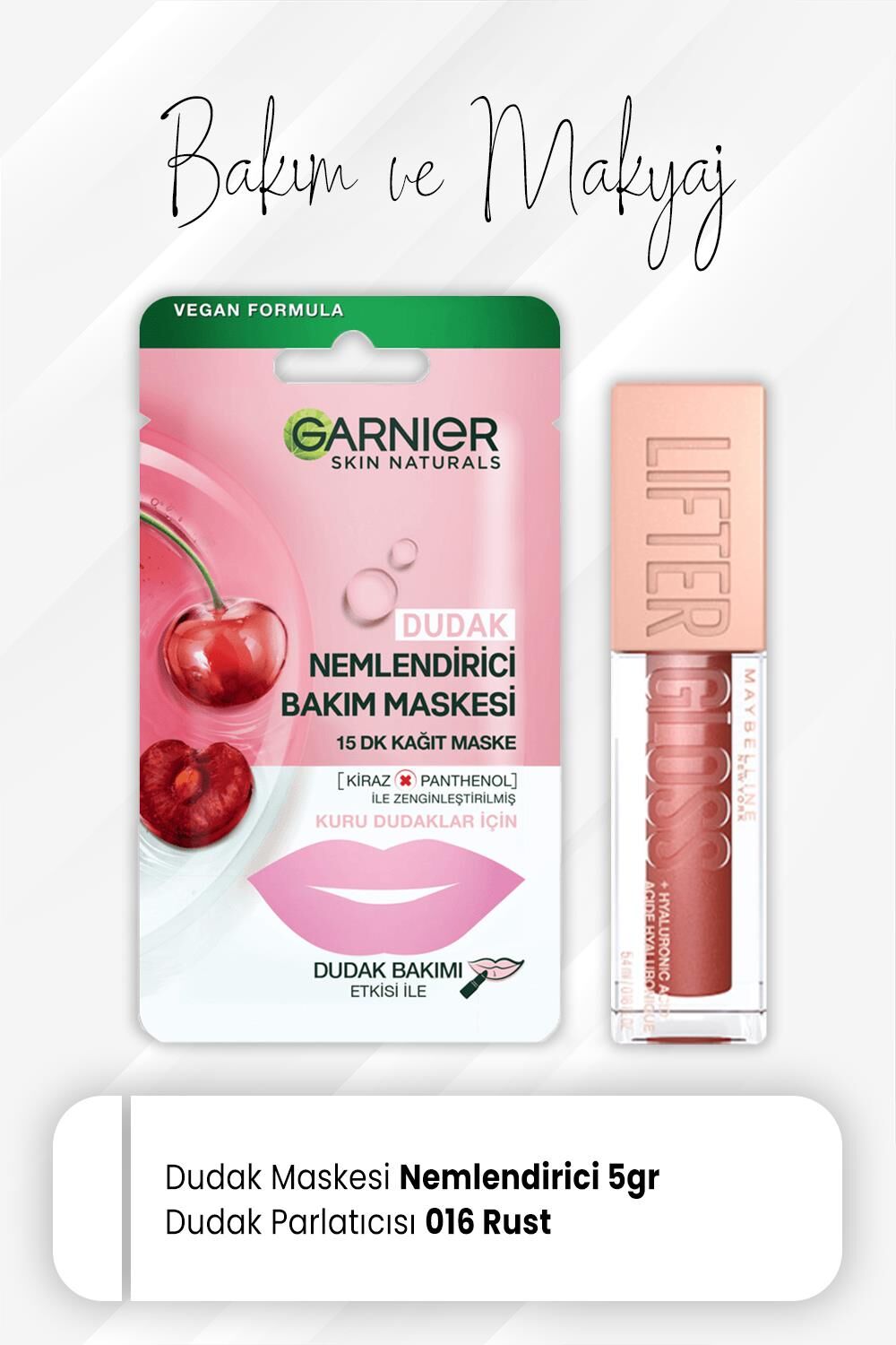 Garnier Dudak Kağıt Bakım Maskesi ve Lifter Gloss Dudak Parlatıcısı 016 Rust