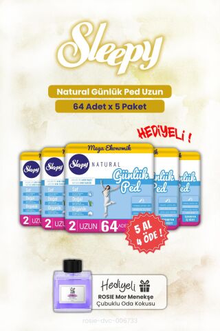 Sleepy 5 AL 4 ÖDE Natural Günlük Ped Uzun 64'lü ve ROSIE oda kokusu