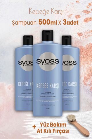Syoss Kepeğe Karşı Şampuan 500 ml x 3 Adet ve Yüz Bakım At Kılı Fırçası