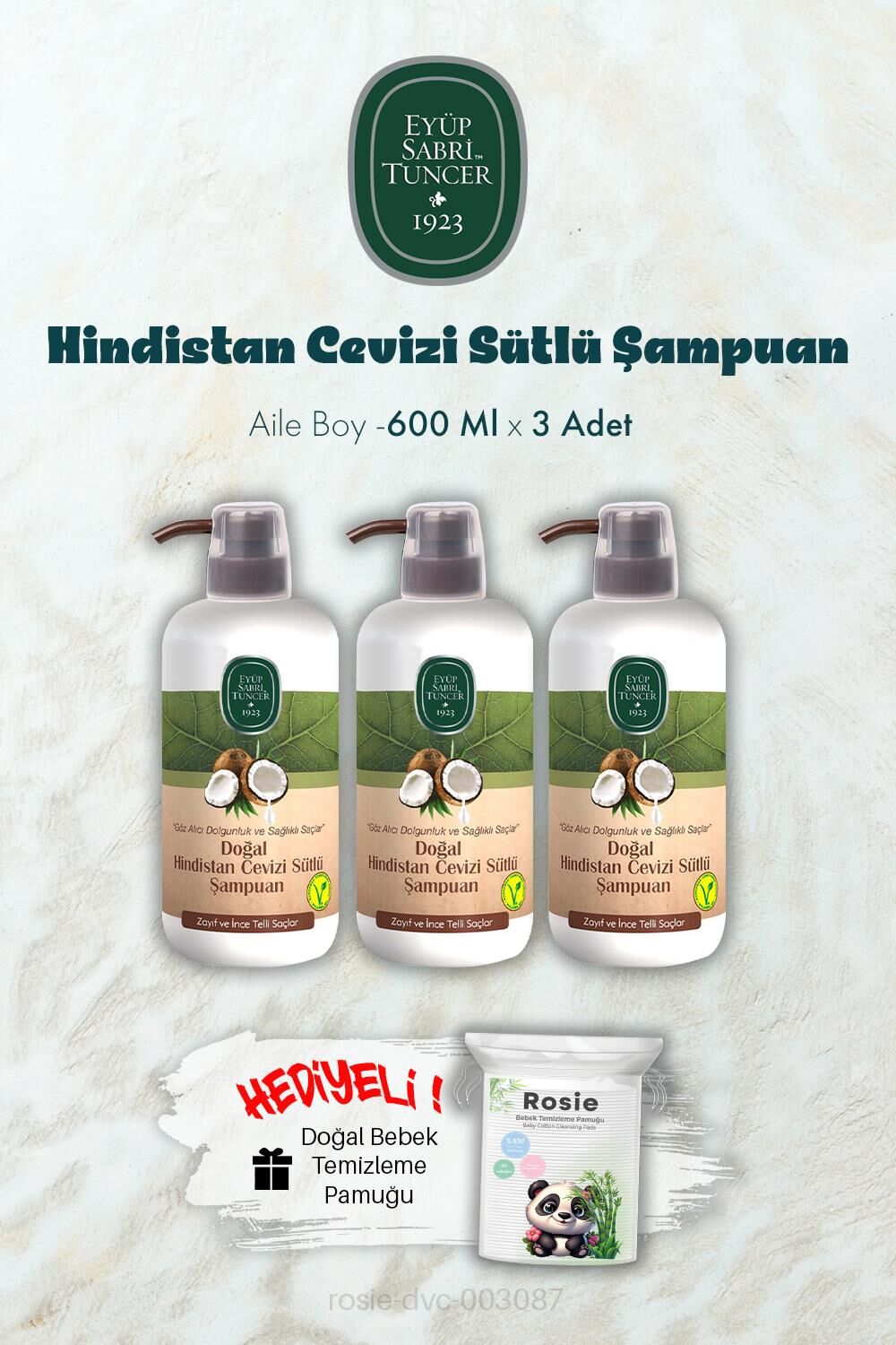 600 ML Hindistan Cevizi Sütlü Şampuan X 3 ve ROSIE Hediyeli