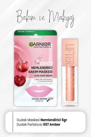 Garnier Dudak Nemlendirici Kağıt Bakım Maske ve Lifter Gloss Dudak Parlatıcısı 007 Amber