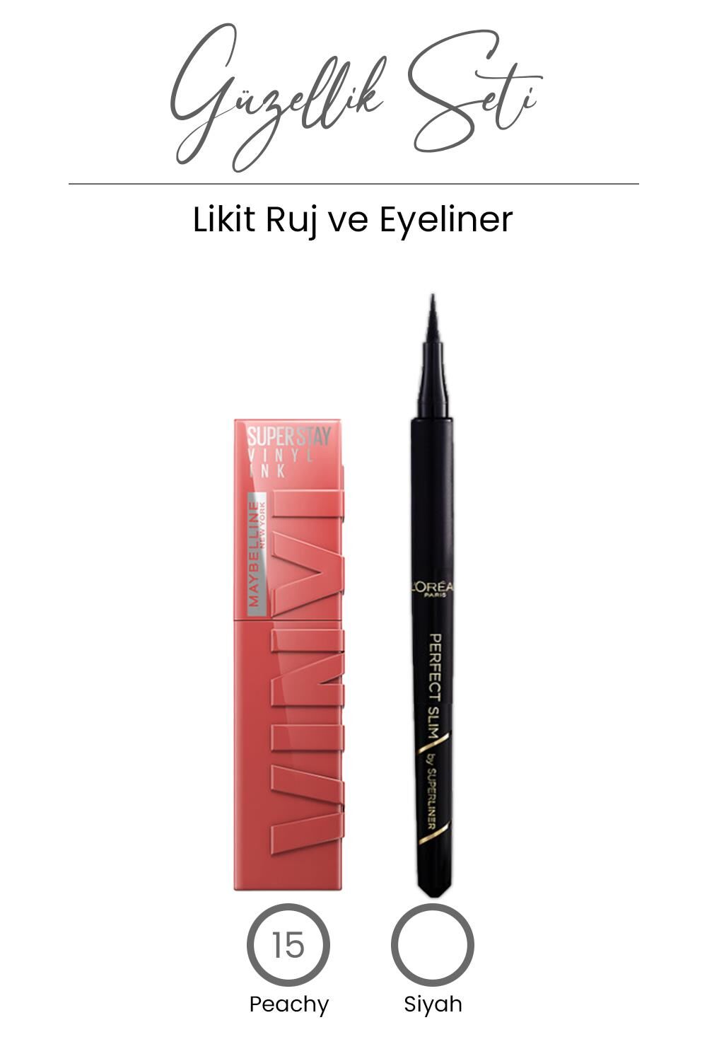 Loreal Paris Perfect Slim Eyeliner Siyah ve Vinyl Ink Likit Ruj 15