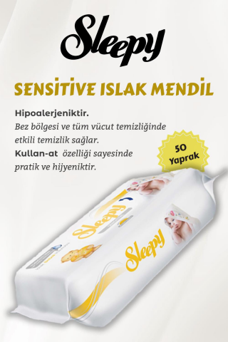 Sleepy Natural Ultra Hassas Hijyenik Ped Uzun 40 Adet, Sensitive 50'li Islak Mendil ve ROSIE