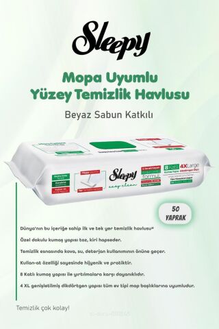 Sleepy 3'lü Mopa Uyumlu Beyaz Sabun 50'li Yüzey Havlusu ve ROSIE hediye