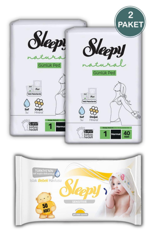 Sleepy Natural Ultra Hassas Hijyenik Günlük Ped Normal 80 Adet, Sensitive 50'li Islak Mendil ve ROSIE