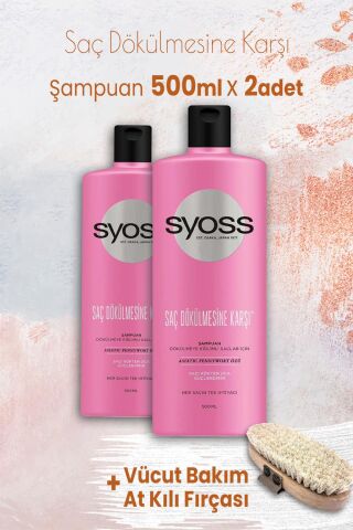 Syoss Şampuan Saç Dökülmesine Karşı 500 ml x 2 Adet ve Vücut Bakım At Kılı Fırçası